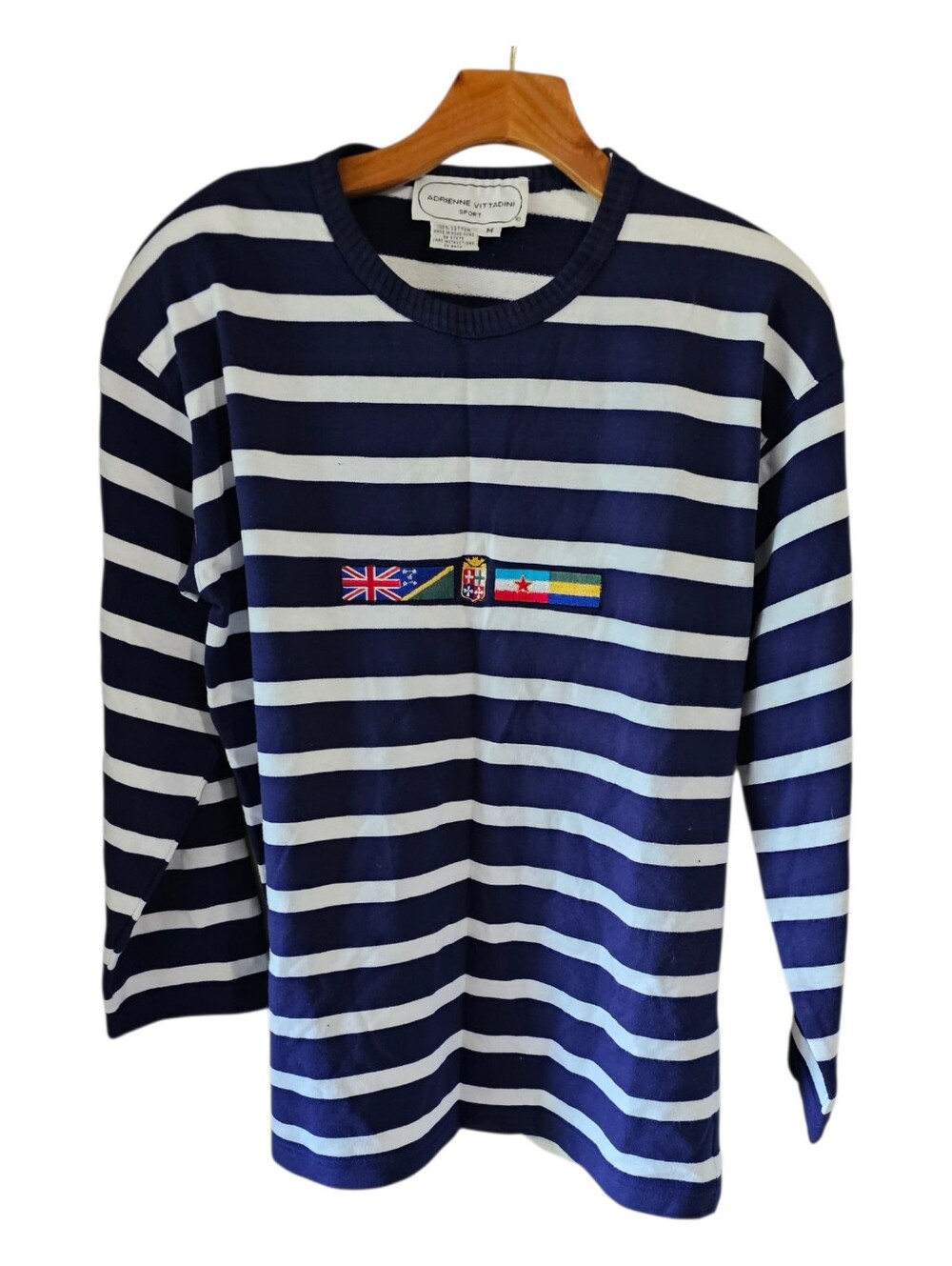 Adrienne Vittadini Vintage NWOT Sport Nautical Flag Striped Shirt Size M